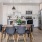 a kitchen with a dining table